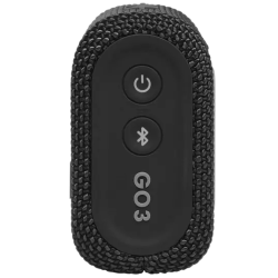 Enceinte Portable étanche JBL GO 3 coté droit avec bouton alimentation et Bluetooth