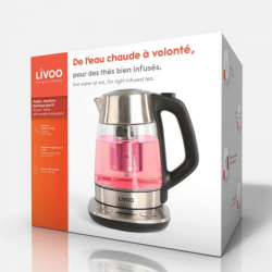 Livoo Bouilloire électrique avec infuseur à thé amovible sans fil verre 1.7L NOIR emballage