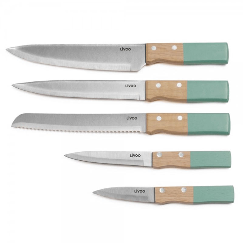 Livoo Set de 5 couteaux avec couteau chef, couteau à pain, couteau de cuisine, couteau tranchelard,
et un couteau office