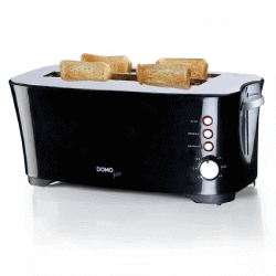 Domo DO961T Cool Touch Grille-pain 2 larges fentes 1350W avec 3 fonctions et thermostat 7 positions noir